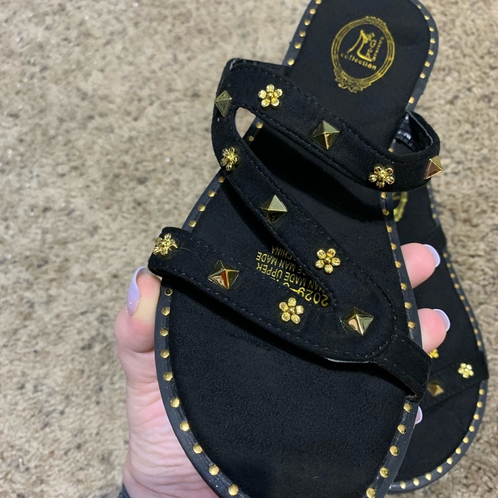 Black and gold slip on